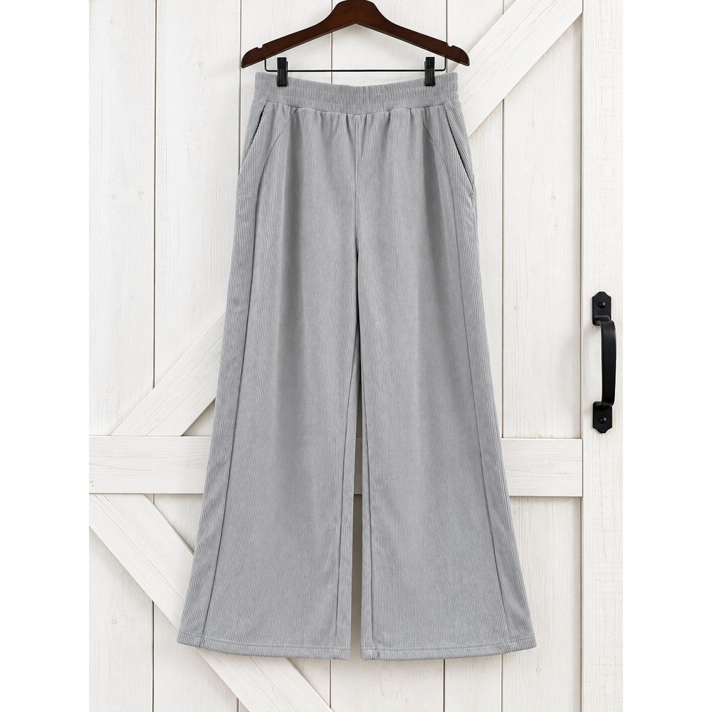 New Halara Wide Leg Work Pants Gray Corduroy Pull On Waist Pockets Size XL Tall